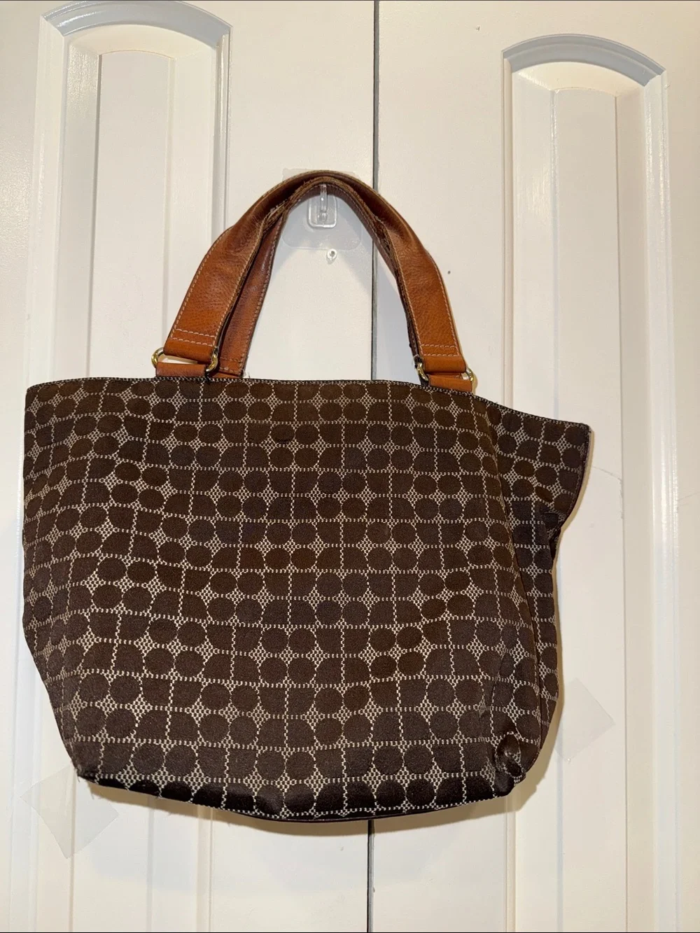 kate spade Brown Canvas Tote with Red & Black Center Stripe